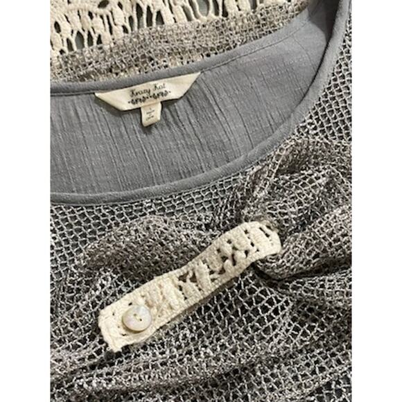 KRAZY KAT Womens L Grey Cream Mesh Lace Artsy Tunic Sparkle Fairy Beach Mermaid - Picture 5 of 6